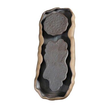 GRIRIW 1Pc Ceramic Lotus Teapot Holder Kung Fu Tea Ceremony Teaware Mat Chinese Teapot Tray for Draining and Serving Elegant Teapot Accessory for Home and Office Tea Gatherings