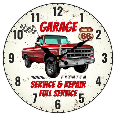 CHGCRAFT 12inch Car Wall Clock Pickup Truck Round Wooden Wall Clock Silent Non Ticking Clock Farmhouse Wall Clock for Office Home Bedroom Living Room Bathroom Kitchen Decor