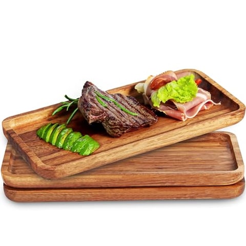 Versatile Acacia Wood Serving Trays - Set of 3 Elegant Platters for Home Decor and Hosting - Perfect for Cheese, Fruit, and Charcuterie Presentation (Large)