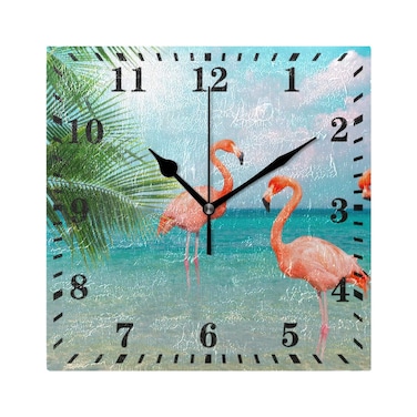 Wall Clock Flamingo Beach Decorative Haning Clock Silent Non Ticking Square Clock for Living Room Kitchen Bedroom