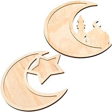 2 Pieces Ramadan Tray Eid Mubarak Tray Wooden Star Moon Shaped Ramadan Tray Islam Wooden Artistic Moon Star Dessert Tray Ramadan Decorations for Table Islam Wooden Artistic Moon Star Dessert Tray