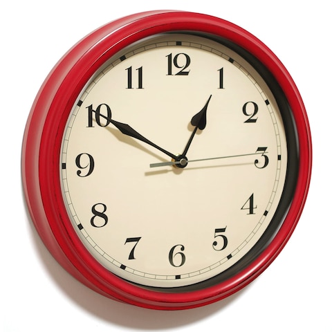 AYRELY Decorative Vintage Wall Clock - 11Inch Silent Non-Ticking Clocks Battery Operated - Classic Decor for Living Room, Farmhouse, Kitchen, Bedroom, Bathroom (Red)