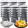 Tessco 48 Pcs 12 in Catering Trays with Lids Serving Trays Disposable Black Plastic Round Platters with Clear Lids and 96 Pcs Deli Wax Paper Sheets for Party Food Sandwich Veggie Cookie Trays