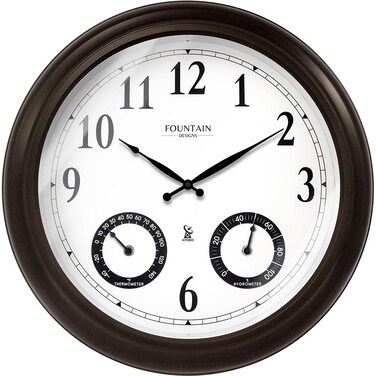 FOUNTAIN DESIGNS 20" Evander Outdoor Atomic Clock with Thermometer &amp; Hygrometer, Weather Station, Modern Farmhouse Style, Wall D&Atilde;&copy;cor and Timepiece for Home &amp; Office, (Morning Silver)