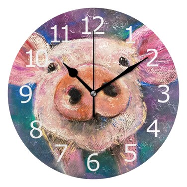 ALAZA Non-Ticking Silent Round Wall Clock, Pig Portrait Decor Clock for Home School Kitchen Bedroom Living Room