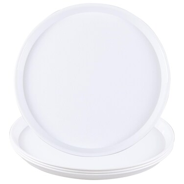 Parlynies 4 Pack Round Restaurant Serving Trays, Plastic Food Service Tray with Non-Slip Surface, White