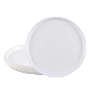 Yesdate 6 Packs Plastic Round Platter, 13.5-Inch Restaurant Food Serving Trays, White