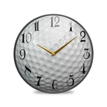 ALAZA Golf Ball Acrylic Painted Silent Non-Ticking Round Wall Clock, 12 Inch Battery Operated Quiet Bathroom Clock for Living Room Kitchen Office Decor