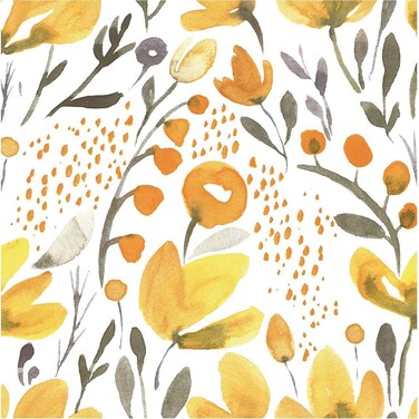 Blooming Wall Peel&amp;Stick Removable Watercolor Seamless Yellow Fresh Floral Kapok Self-Adhesive Prepasted Wallpaper Wall Mural