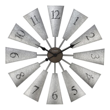 CLXEAST 30 Inch Large Farmhouse DIY Windmill Decor Wall Clock, Adjustable Size 24"/26"/28"/30"/32", 24 Inch Wall Clock for Living Room Decor,Wall Art Decor, Galvanized Plastic