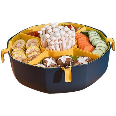 Cabilock Divided Serving Platter - Rotatable Serving Tray and Platters, Hot Pot Vegetable Tray with Colander Compartment Snack Serving Dishes for Party Appetizers Dried Fruit Nut Charcuterie
