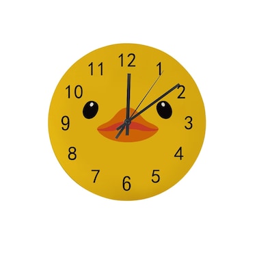 Wood Wall Clock for Living Room Decor Cute Cartoon Yellow Duck 11.8 Inch Silent Non-Ticking Hanging Round Desk Clocks Battery Operated Easy to Read Bathroom Kitchen Office