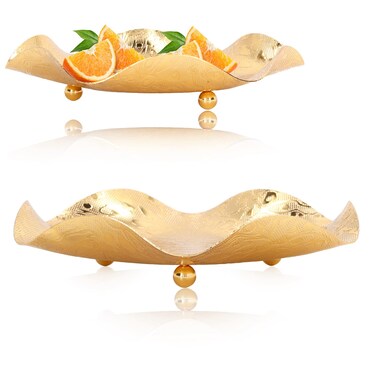 Tissting 7.8in Decorative Golden Metal Centerpiece Bowl, Gold Fruit Bowl, Round Serving Platter Tray Catch, Snack Tray, for Dining Living Room Home D&Atilde;&copy;cor