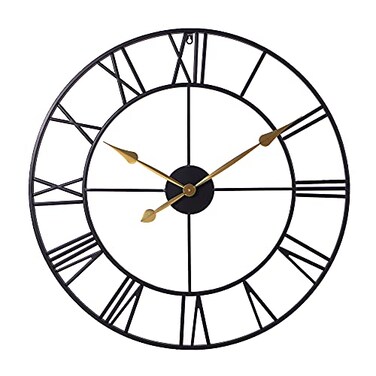 INFINITY TIME 30 Inch Wall Clocks for Living Room Decor, Oversized Modern Black Metal Roman Numeral Wall Clock Decorative(Gold Hands)
