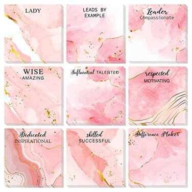 9 Pack 450 Sheets Lady Pink Marble Sticky Note Pads 3 x 3 Inch Inspirational Sticky Notes Motivational Adhesive Memo Notes Office Supplies Gifts for Women Lady Reminders Study Work School