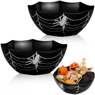 Shellwei 2 Pcs Halloween Candy Bowls Spider Web Serving Bowl Black Decorative Treat Bowl for Halloween Kitchenware Party Supplies