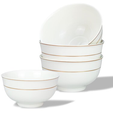 4.5-Inch Porcelain Ceramic Bowls for Kitchen, White Serving Bowls for Soup Pasta Salad Fruit Snack Noodles Ice Cream White Rice Cereal Bowl 12 oz Dinnerware Sets (Set of 4)