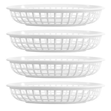 DOITOOL 4PCS Fast Food Baskets Bread Baskets for Serving Reusable Food Baskets Oval Food Serving Baskets for Fruit,Burgers, Sandwiches, Hot Dog, Chip, BBQ 9.44 x 6.10X1.77 Inch