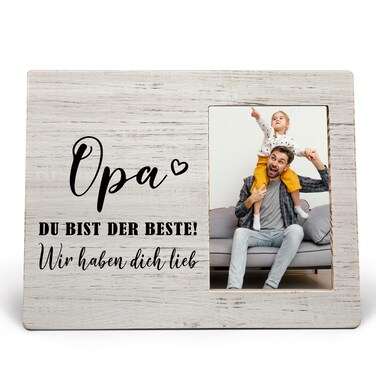 MAQIKA Opa Du Bist Der Beste Picture Photos Frames, Deutsch Grandpa Picture Frames, Best Grandpa Gift for Father Day from Grandkids, Deutsch Grandfather Grandpa Wood Photo Picture Frame for 4x6 Photos