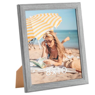 8x10 Wood Frame Grey, Rustic Natural 10x8in Gray Woodgrain Picture Photo Frame, Wooden 8 x 10inch Gallery Pic Frame with HD Plexiglass, Horizontal Vertical Wall Mounting Tabletop Display 1Pcs