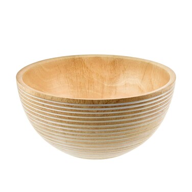 AeraVida Nature Inspired Hand Carved Natural Mango Wood Serving or Salad Bowl with Etched Stripe Pattern for Sustainable &amp; Stylish Home D&Atilde;&copy;cor &amp; Kitchen Accessories