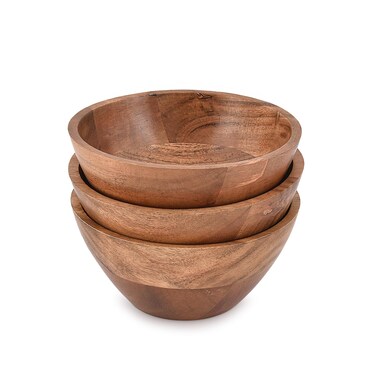 NIRMAN Bowl Set Acacia Wood for Kitchen Bowls for Entertaining Small Snack Bowls Set Kitchen Counter, Candy Bowl Bowls, Wooden Bowls for D&Atilde;&copy;cor (6" x 6" X 2.75"), (Set of 3)