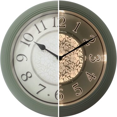 Presentime &amp; Co. 12.6" Illuminated Farmhouse Wall Clock, Silent Battery Operated Night Light Wall Clock with Smart LED Sensor for Living Room, Bathroom, Kitchen, Home Office, Sage Green