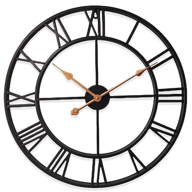 24 Inch Thicker Metal Large Wall Clock Home Decorative Industrial Clocks with Big Roman Numerals,Retro Oversized Clock for Living Room Decor,Battery Operated(Black-Roman)