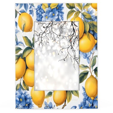 Funky Qiu 4x6 Picture Frame Lemon Flower Pattern Photo Frame for Wall and Tabletop Display Wooden Photo Picture Frame Home Decor