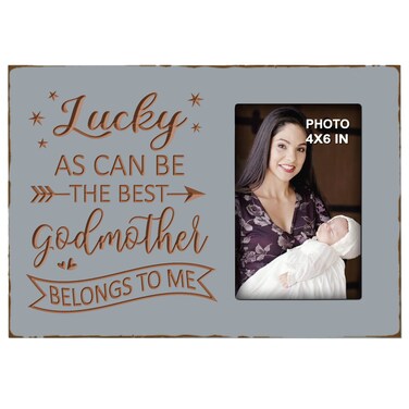 EXQUIDECA Godmother Gifts from Godchild - Baptism Mothers Day Godparent Picture Frame 4x6 Inches Vertical Photo - Lucky as Can Be the Best Godmother Belongs to Me