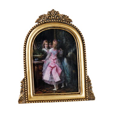 LuHeToz 5x7 Ornate Arched Picture Frames,Vintage Gold Hand-Crafted Resin Photo Frame with Easel for Tabletop &amp; Wall