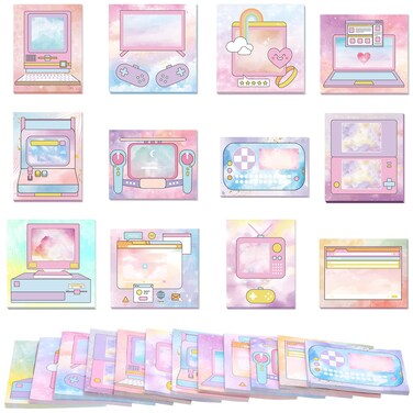 Geyee 480 Sheets Cute Sticky Notes Kawaii Note Pads Fun Sticky Notes Memo Pads for Office Kawaii School Supplies Watercolor Sticky Notes Computer Self Stick Note 12 Styles
