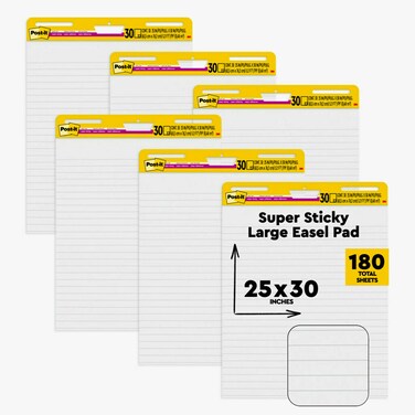 Post-it Super Sticky Easel Pad 25 x 30 Inches 30 Sheets/Pad 6 Pads (561WL VAD 6PK) Large White Lined Premium Self Stick Flip Chart Paper