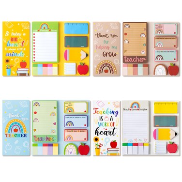 Xqumoi 4 Pack Teacher Themed Sticky Notes Set - Apple Boho Rainbow Shape Self-Stick Note Pads Teacher Appreciation Gift Writing Memo Pads Page Marker Back to School Office Supplies, Each 550 Sheets