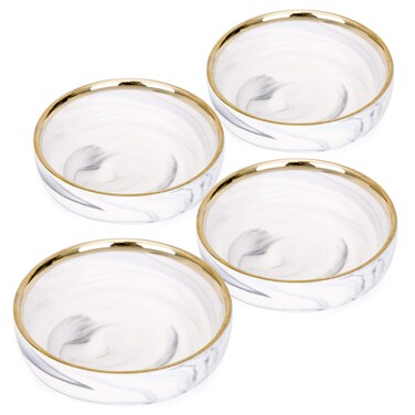 VanEnjoy 3.5 inches Marble Porcelain Side Dish Bowl Seasoning Dishes Soy Dipping Sauce Dishes-Set of 4, White with Gold Rim