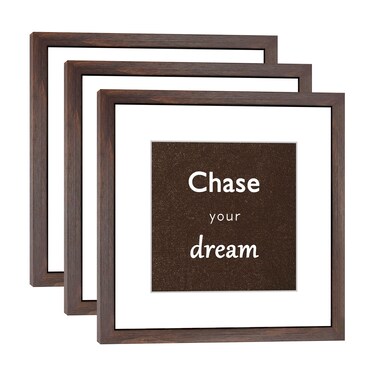 DEKWINN 12x12 Walnut Picture Frame Set of 3 for Pictures 8x8 with Mat or 12x12 Without Mat,Wall or Tabletop Gallery Photo Frames with Real Glass