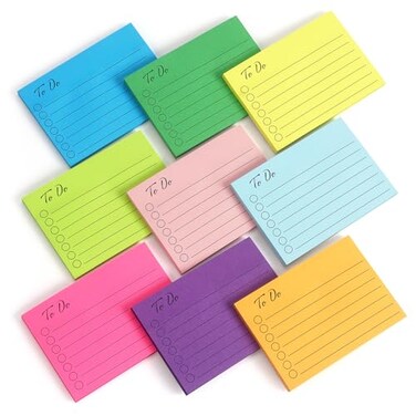 Eastern Wolf 9 Pads to Do Lined Sticky Notes, 9 Bright Multi Colors Self-Stick Note Pads, 3x4 Inch with Line Adhesive Memo Sticky Notes Notepad, 50 Sheet/Pad
