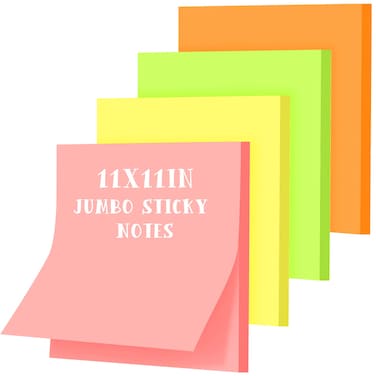 Jecery 4 Pad Big Sticky Notes 11 x 11 Inch Jumbo Sticky Notes Memo Post Stickies Square Sticky Notes for Office Home Meeting 30 Sheets/pad