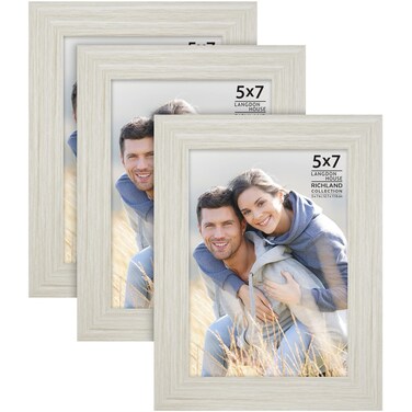 Langdon House 5x7 Picture Frames (Almond White, 3 Pack) Wood Grain Style, Wall Mount or Table Top, Richland Collection