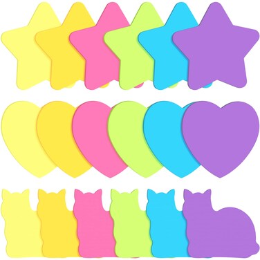 540 Pieces Heart Star Shaped Sticky Notes Colorful Fun Sticky Notes for Kids Cute Adhesive Cat Sticky Notes for Reminders Take Notes Messages Home School Office (Heart, Star, Cat Style)