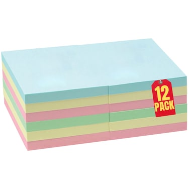 1InTheOffice Sticky Notes 3x3, Sticky Note Pads, Self-Stick Note Pads, Assorted Pastel Colors, 100-Sheet, 12/Pack