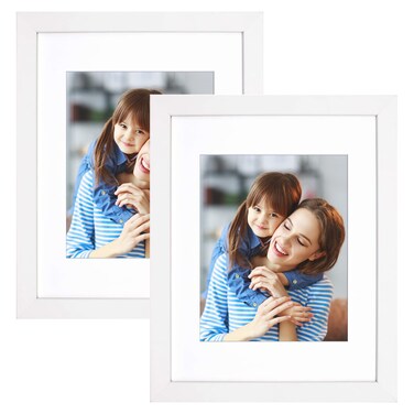 Golden State Art, 11x14 Photo Wood Frame with Mat for 8x10 Picture Plexiglass - Horizontal and Vertical Wall Display, Great for Portrait, Landscape, Print (White, 2-Pack)