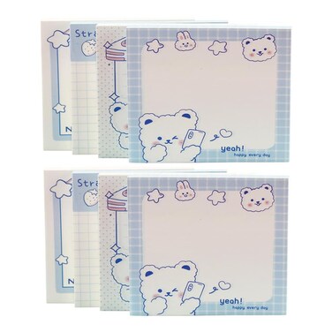 8 Pads Cute Bear Theme Sticky Notes 4 Cute Patterns 2 Pads of Each 3.1x3.1 Inches Kawaii Self-Sticky Notes Altogether 640 Sheets Cute Memo Pads for School Office Home Kids Students Roommates Tab Gifts