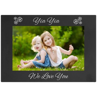 CustomGiftsNow Yiayia - We Love You Engraved Anodized Aluminum Hanging/Tabletop Group Family Photo Picture Frame