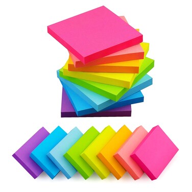 (16 Pads) 8 Pads 3x3 Sticky Notes and 8 Pads 1.5x2 Sticky Notes 8 Bright Multi Colors Self-Stick Notes 90 Sheet/Pad