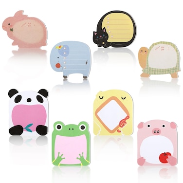 24 Pads Cute Animal Sticky Notes with 8 Cute Patterns 3 Pads of Each Kawaii Note Pads Cute Cartoon Self-Stick Memo Pads for School Office Home Students Roommates Kids Gifts