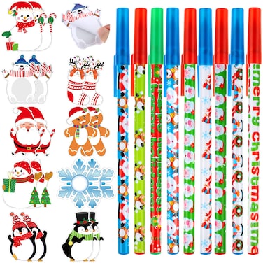 18 Pieces Christmas Notepad Set Snowman Notepads Christmas Post Notes with 9 Pieces Christmas Pens Christmas Characters Self-Stick Notes Sticky Holiday Memo Pads for Work Study