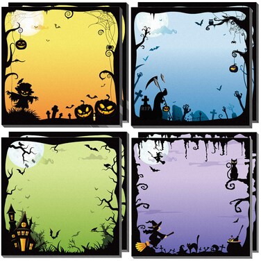 Whaline 8 Pack Halloween Sticky Notes 4 Design Cartoon Note Pads Fright Night Pumpkin Witch Self-Adhesive Memo Pads Removable Notepads for Halloween Holiday School Bulletin Board Office Home Supplies