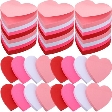 Kosiz 4800 Sheets Valentine's Day Heart Shape Sticky Note 3 x 3 Inch Sticky Pad Self Sticky Note Pads 4 Colors Red Pink Cute Memo Pads for School Office Girls Desk Paper Supplies