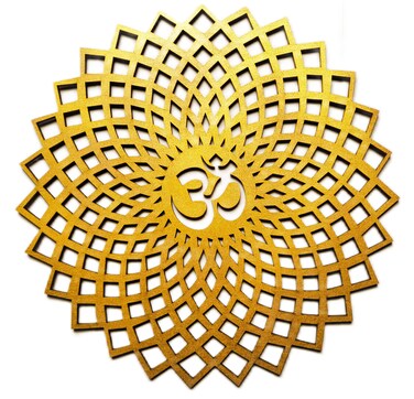 My Dream Carts 15x15cm Golden Om Round Decorative Wall Art Mdf Wooden Om Chakra For Temple, Living Room, Bedroom, Office, Hotel, Home Decor Items, Gift Item, Mandala Wall Hanging For House Decoration